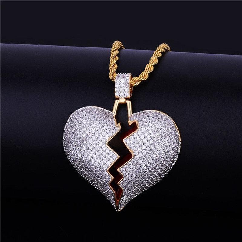 Bubble Letter Broken Heart Necklace | Real Gold Plated | Men's Hip Hop Jewelry